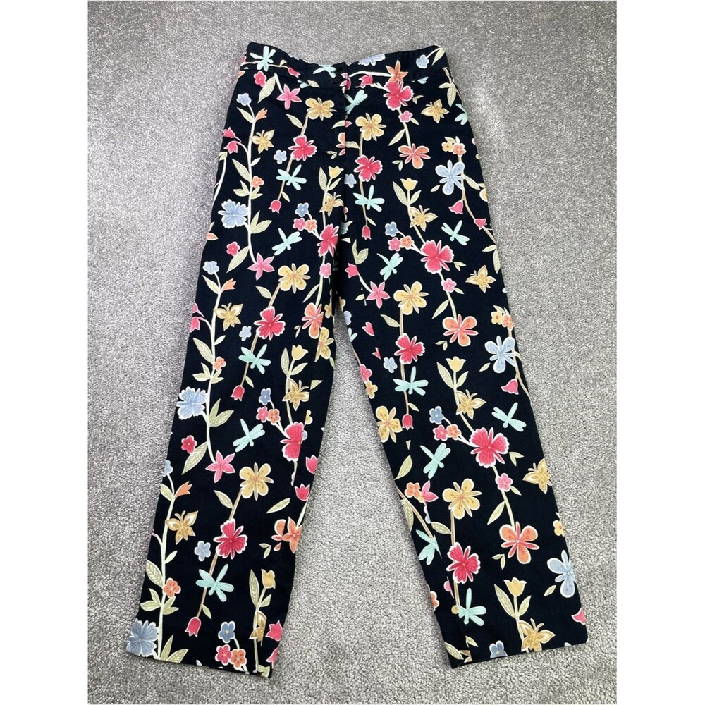 Talbots Pants Women’s 2P Black Straight Crop Mid-Rise Stretch Floral Vintage